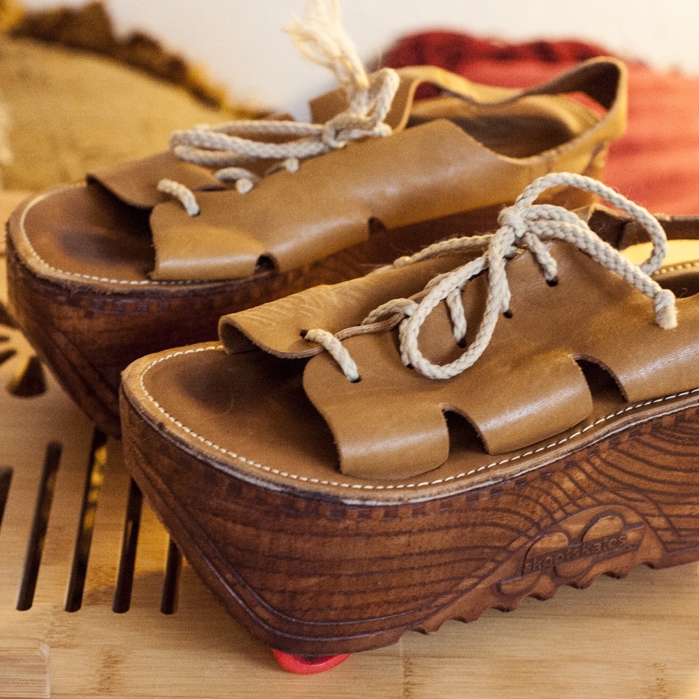 Vintage 70s Roller Skate Lace-up Platform Sandals