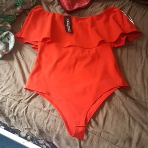 Red of the shoulder bodysuit