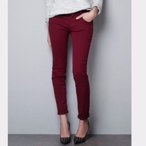 ZARA soft sateen cropped skinny ankle zip jeans