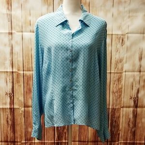 WORTHINGTON 100% Silk Polka Dot Long Sleeve Blouse