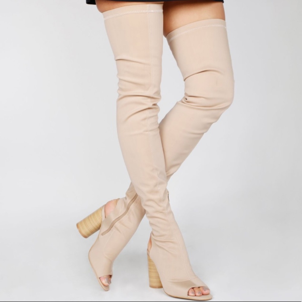 Nude Over the Knee Boots. Yeezy Lookalike.