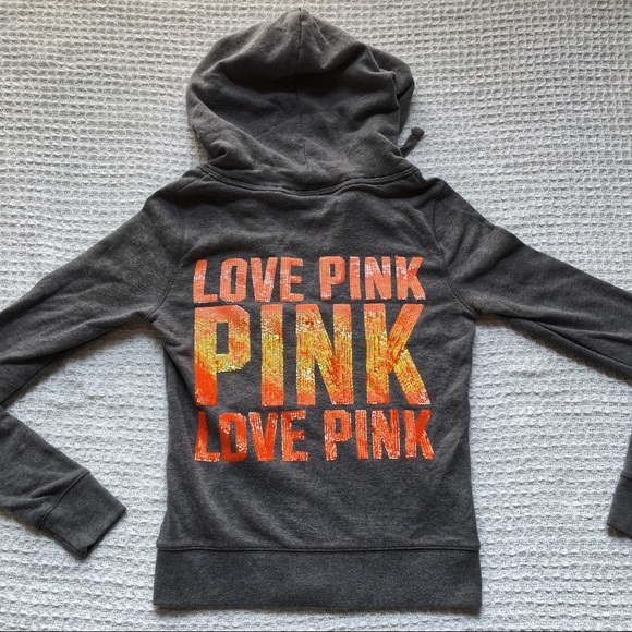 PINK Victoria's Secret Tops - VS Pink Gray Orange Ombre Hoodie Full Zip