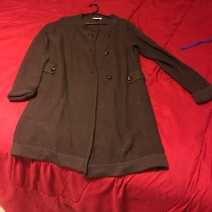 Long brown double breasted sweater