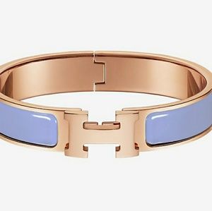 Hermes Clic H Enamel Bracelet Rose Gold/Light Blue