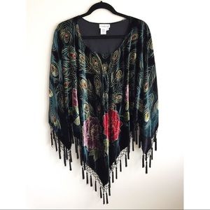 Coldwater Creek Beaded Velvet Poncho Shawl M/OS
