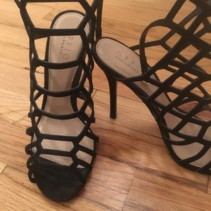 BLACK SUEDE CAGE SANDAL
