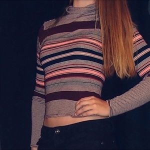 Aeropostale Striped Turtleneck Cropped Sweater