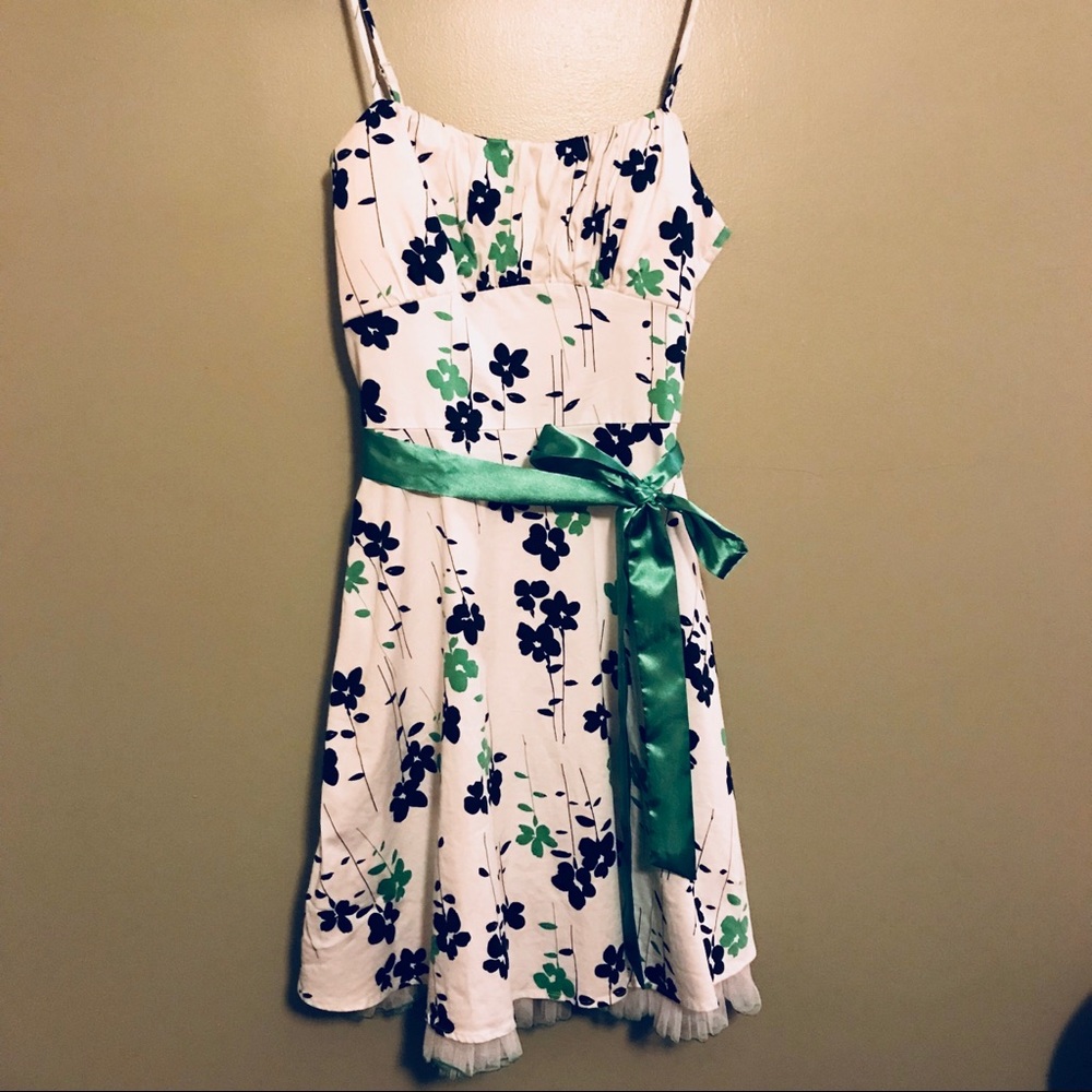 Green and white floral dress