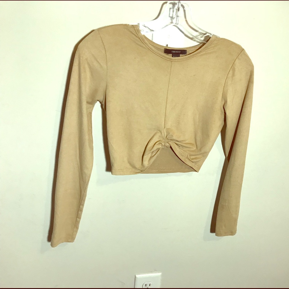 Suede Camel Long Sleeve Crop Top
