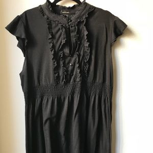 Black ruffle buttons elastic waist dress