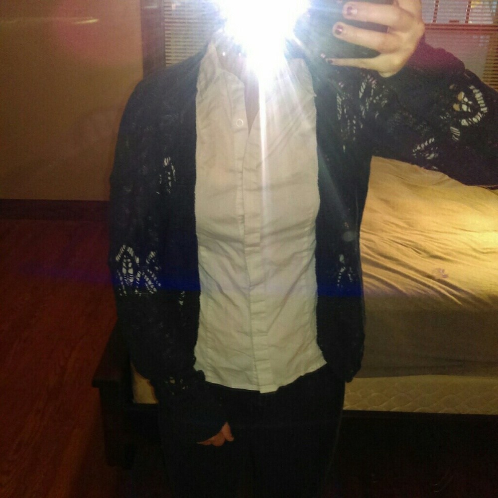 Detailed Navy Blue Cardigan