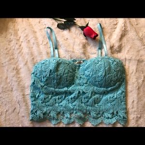 Light blue/aqua thick laced crop top!