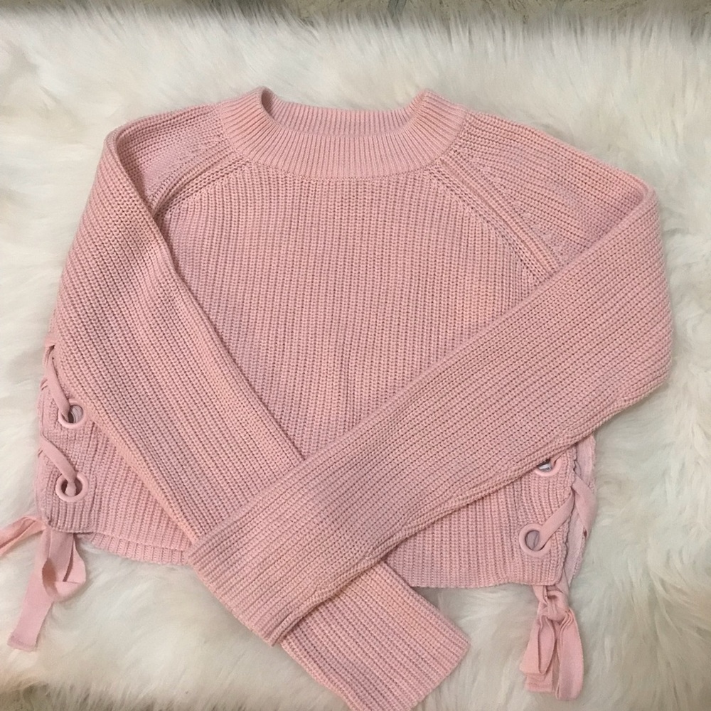 endless rose • lace up sweater in pink - Picture 1 of 6