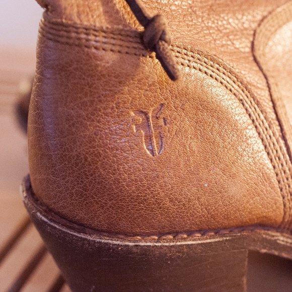 Frye Ankle Boots Caramel Leather Lace Up 70s - Picture 3 of 4