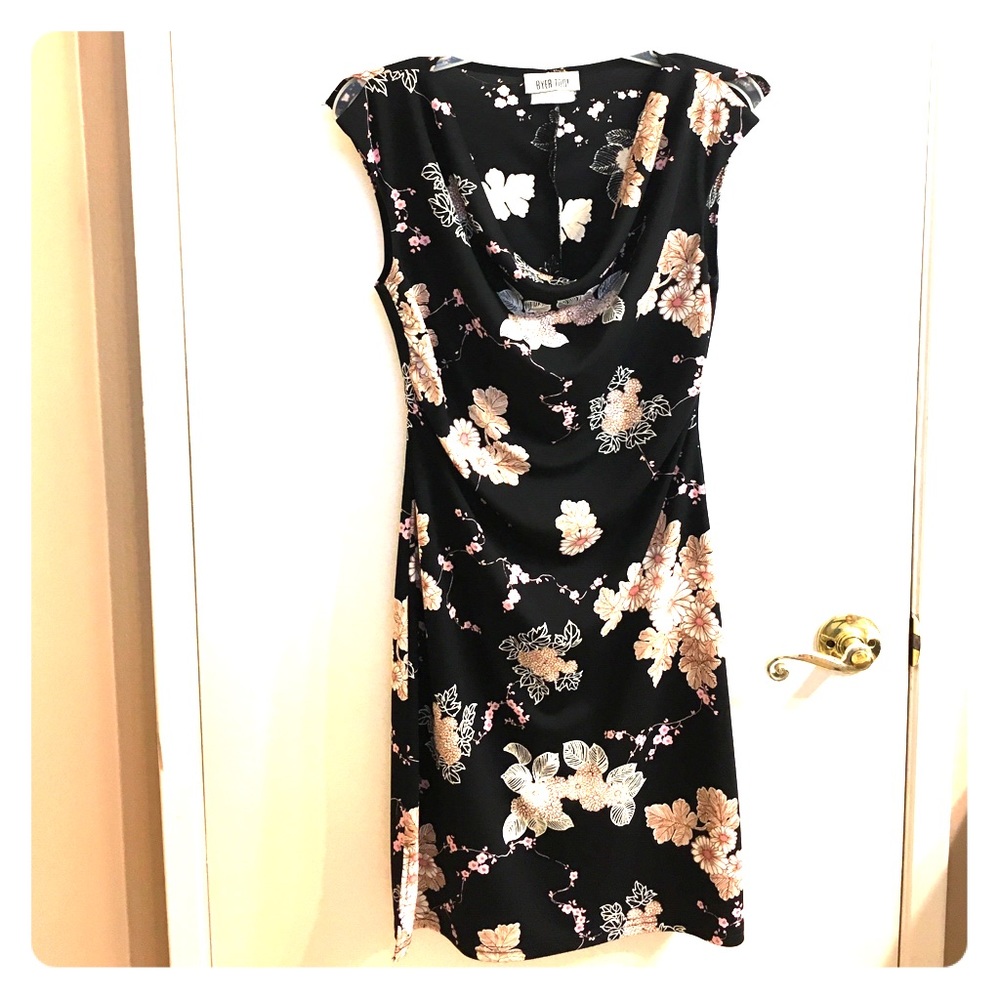 Black Floral Cowl Neck Dress