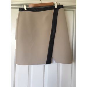 Tan Pencil Skirt with Leather Detail