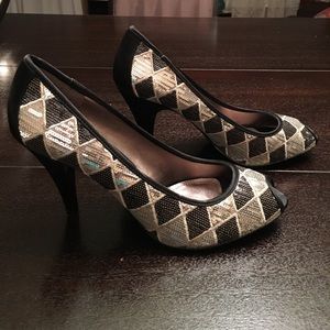 Black and Silver, Unlisted, Peep Toe Heels