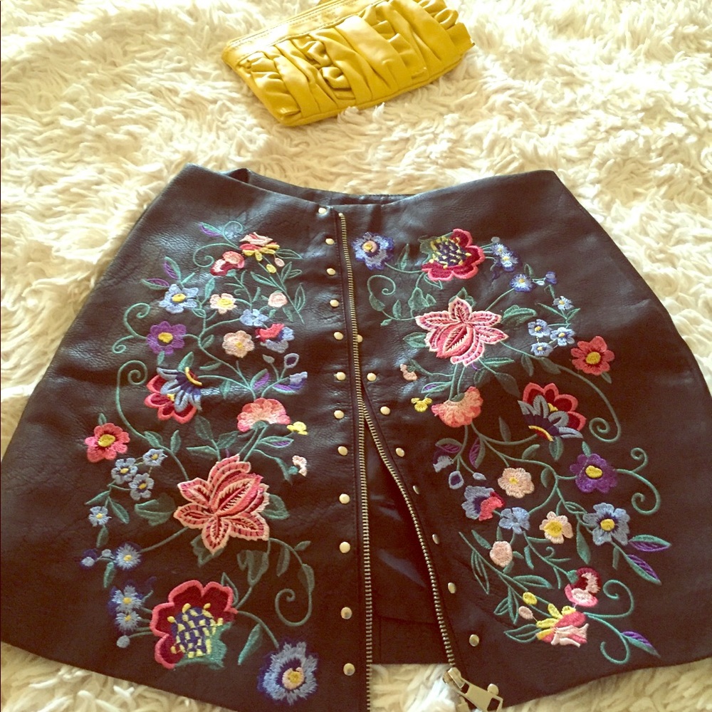 Vegan Black and Flowers Rock Skirt