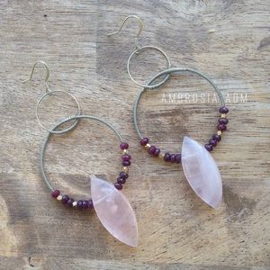Rose Quartz on a Double Hoop