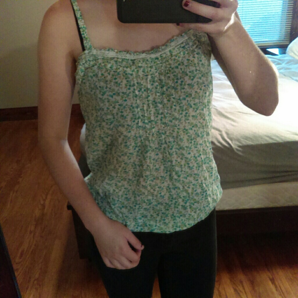 Green and White Floral Top