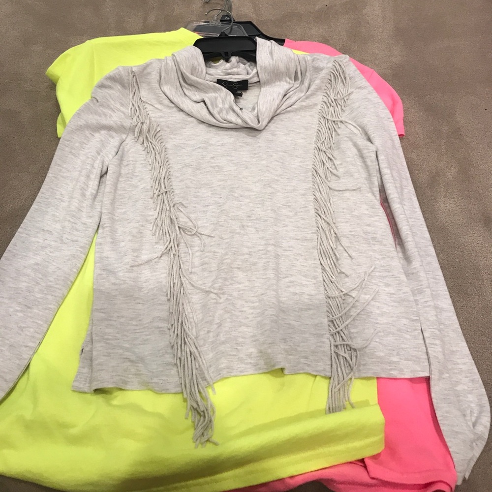 grey fringe turtle neck