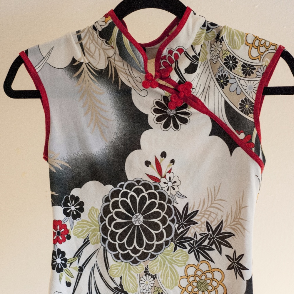 90s Floral Chinese Cheongsam Style Blouse Small