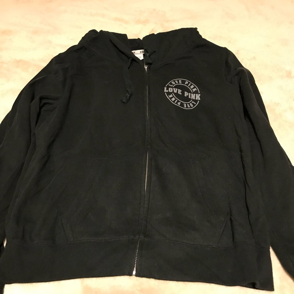Pink black zip hoodie. Size large