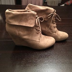 Suede Taupe Nine West Wedged Ankle Boots