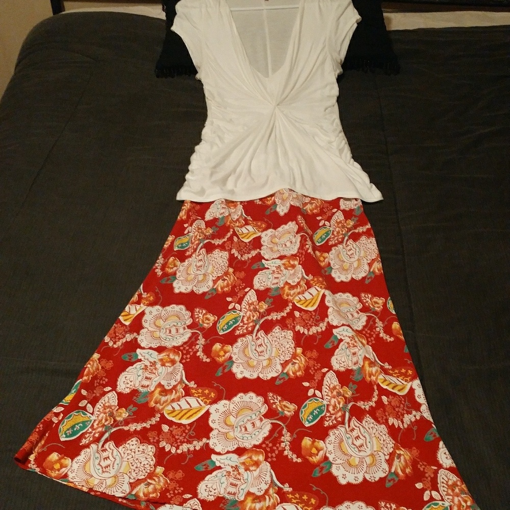 White womans shirt & skirt