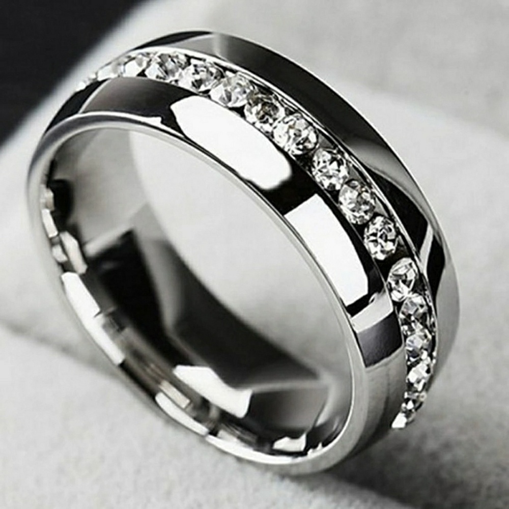 Silver Ring Wedding Engagement Single Row Zircon bridal band ring - Nwt - Picture 2 of 7