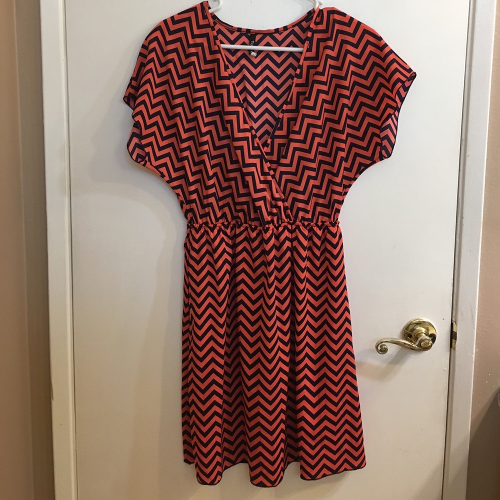 Orange/Coral Chevron Surplice Dress