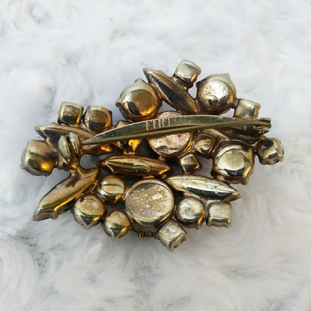 VINTAGE Blue And Green Rhinestone Brooch - Picture 3 of 3