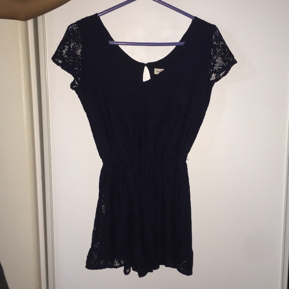 Navy blue all-over lace romper