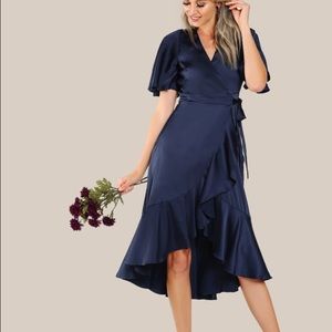 Brand new navy satin wrap dress
