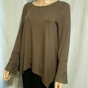 Adrianna Papell Bell Sleeve Embroidered Top