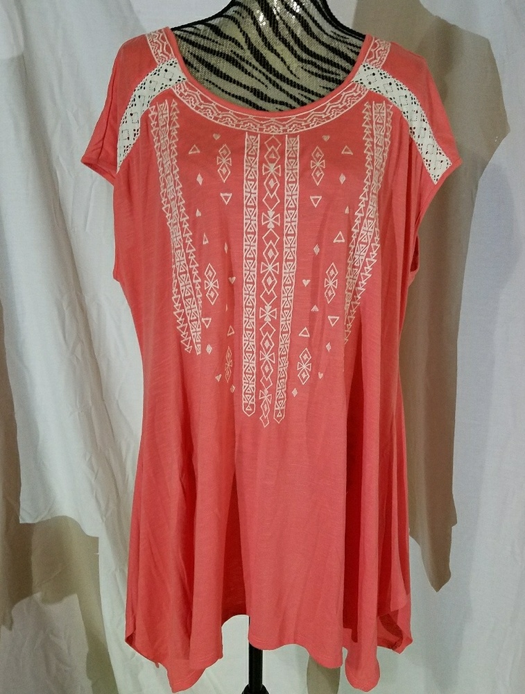 Embroidered Coral Tunic - Size XXL