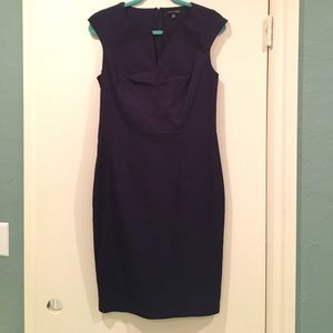 Navy blue fitted dress.