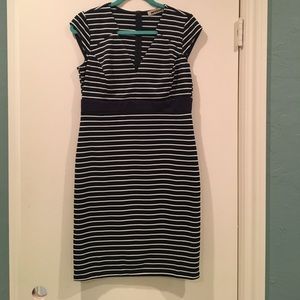Navy and white striped fitted dress