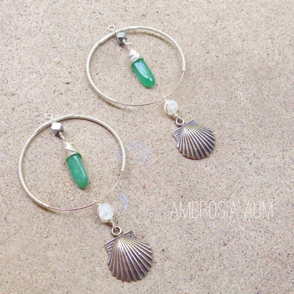 Seashell on a Silver Hoop is Hanging Jade
