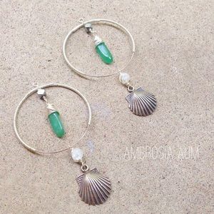 Seashell on a Silver Hoop is Hanging Jade