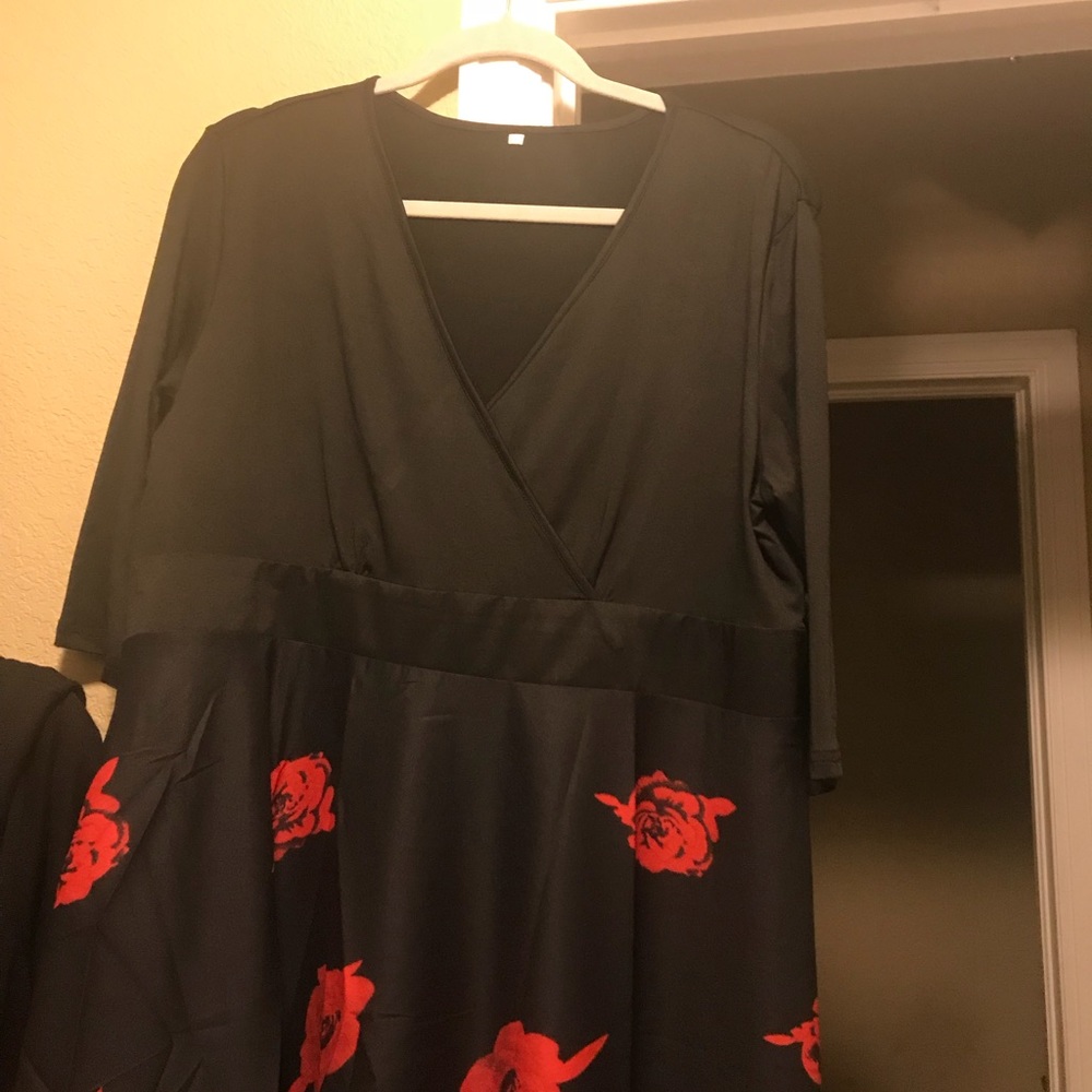 NWOT Beautiful Black Dress with red flowers.