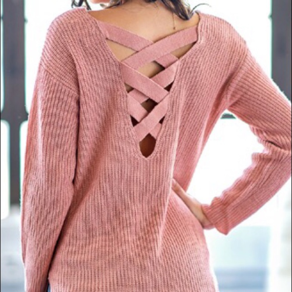 🔹Last One S🔹Rose Criss Cross Back Lace Sweater - Picture 3 of 4