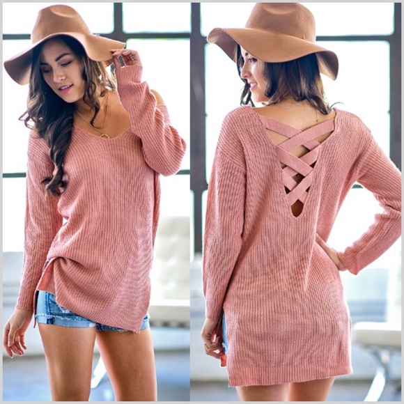 Sweaters - 🔹Last One S🔹Rose Criss Cross Back Lace Sweater