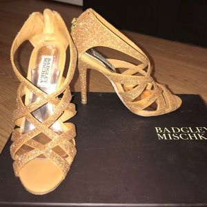 Badgley Mischka Sparkly Gold Strappy Heels