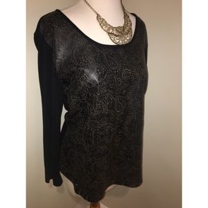 Ecru black🦄 long sleeve/leather patterned front