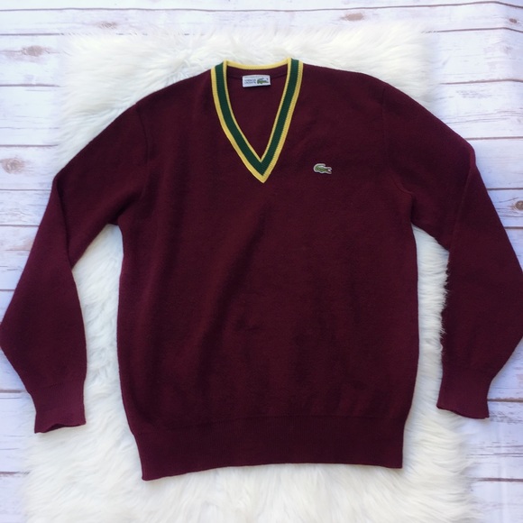 VTG Chemise Lacoste Maroon Wool Blend Sweater - Picture 2 of 8