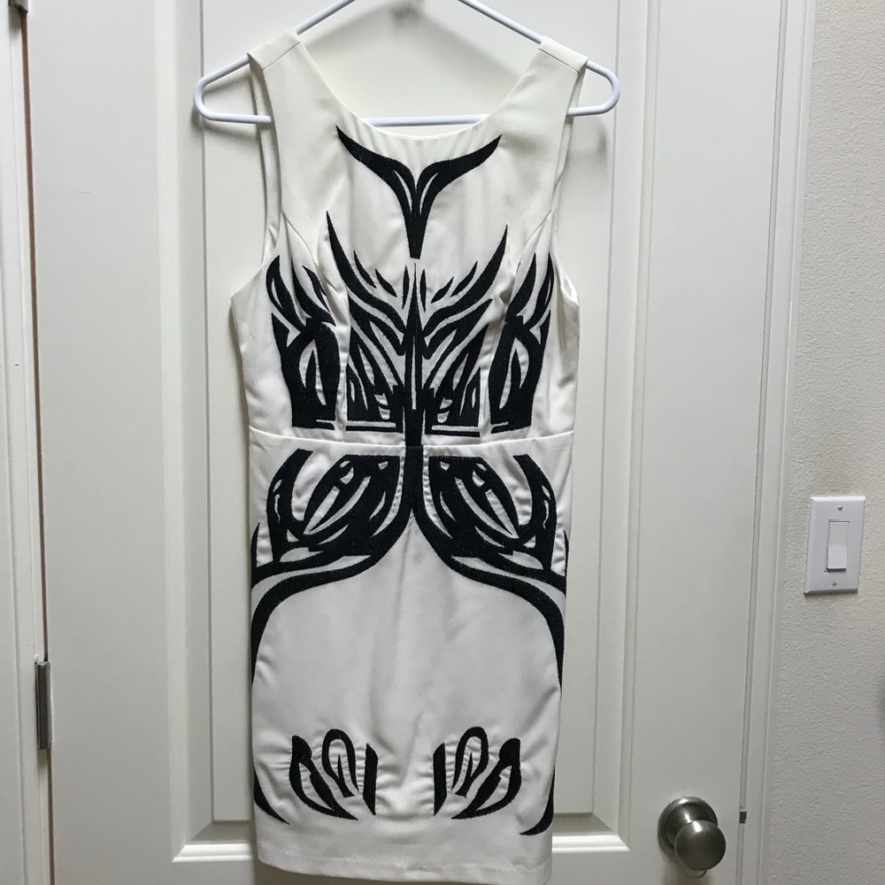 White dress black print