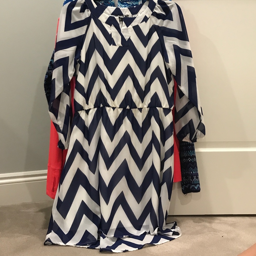 navy and white chevron dress