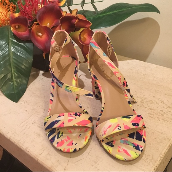BAMBOO Shoes - Navy Geometric Ankle- Strap Sandal.