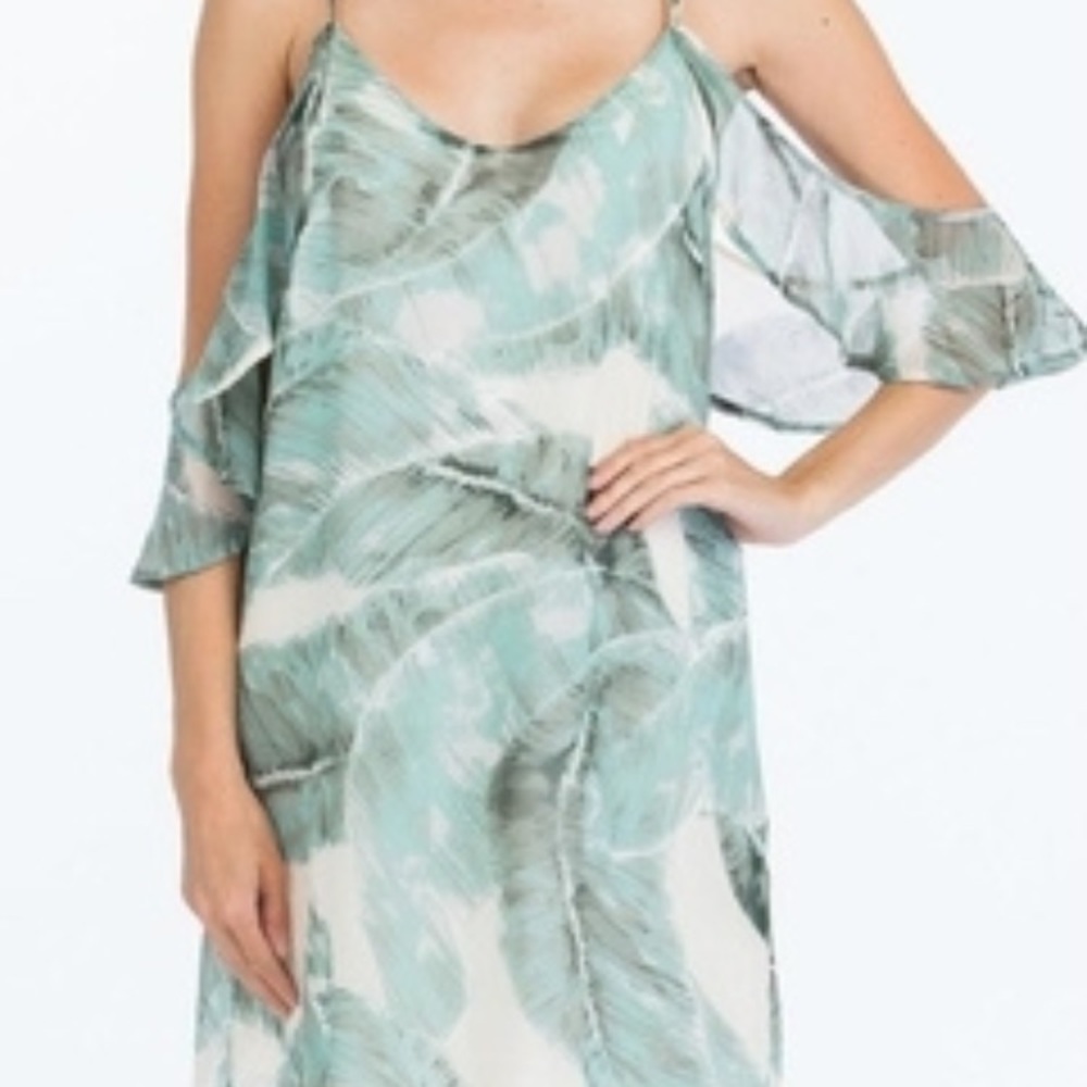 Palm print cold shoulder dress